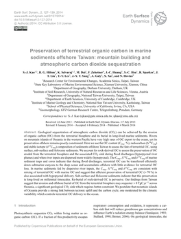 Preservation of Terrestrial Organic Carbon in Marine Sediments Offshore Taiwan: Mountain Building and Atmospheric Carbon Dioxide Sequestration