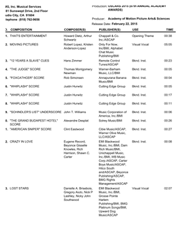 MUSIC CUE SHEET EMG, Inc