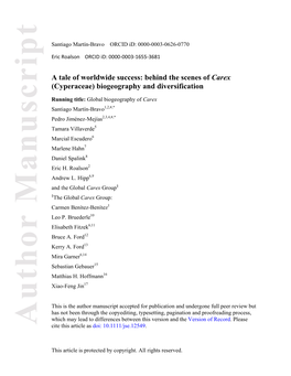 Behind the Scenes of Carex (Cyperaceae) Biogeography and Diversification