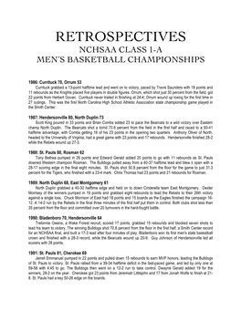 Retrospectives Nchsaa Class 1-A Men’S Basketball Championships