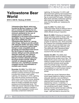 Yellowstone Bear World Ultimately Euthanized Lightning 6010 S