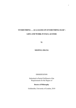 'Everything … As a Gloss on Everything Else': Life and Work in Paul Auster