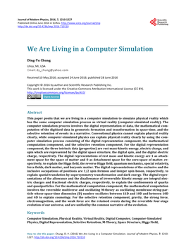 We Are Living in a Computer Simulation