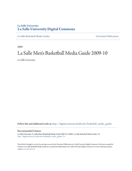 La Salle Men's Basketball Media Guide 2009-10 La Salle University