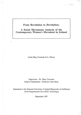 A Social Movements Analysis of the Contemporary Women's Movement in Ireland