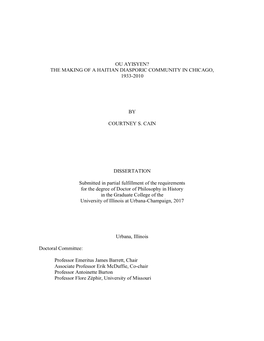 Ou Ayisyen? the Making of a Haitian Diasporic Community in Chicago, 1933-2010