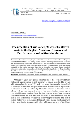 The Reception of the Zone of Interest by Martin Amis in the English, American, German and Polish Literary and Critical Circulation