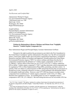 Petition to List Methane and Ethane As Vocs