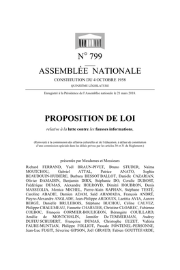 N° 799 Assemblée Nationale Proposition De