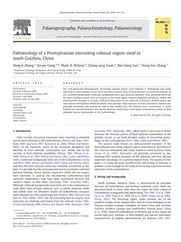 Paleoecology of a Pennsylvanian Encrusting Colonial Rugose Coral in South Guizhou, China