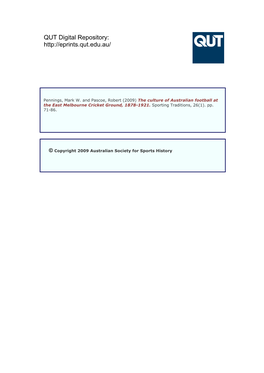 The Culture of Australian Football at the East Melbourne Cricket Ground, 1878-1921
