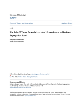 Federal Courts and Prison Farms in the Post-Segregation South" (2013)