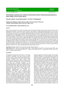 Phenylalanine Ammonia Lyase Isolation and Functional Analysis of Phenylpropanoid Pathway Under Salinity Stress in Salvia Species