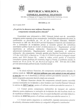 REPURLICA MOLDOVA CONSILIUL RAIONAI-, TELENESTI MD-580L, Or.Telenegti, Str.3 I August, 9 Tel: (258)2-20-58,2-26-50, Fax 2-24-50 Wlyy