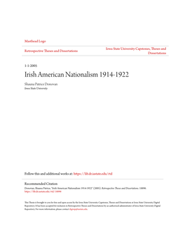 Irish American Nationalism 1914-1922 Shauna Patrice Donovan Iowa State University