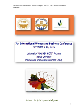 7Th International Women and Business Congress, Nov 9-11, 2016 Prizren Ukshin Hoti University