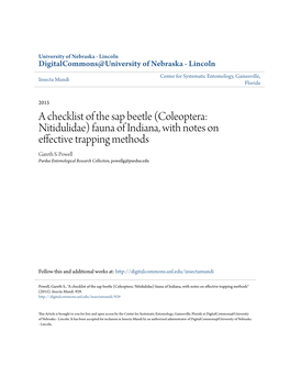 Coleoptera: Nitidulidae) Fauna of Indiana, with Notes on Effective Trapping Methods Gareth S