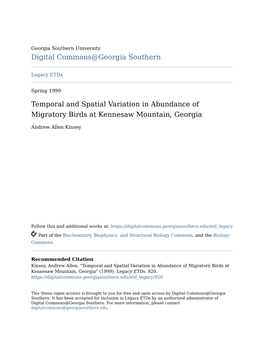 Temporal and Spatial Variation in Abundance of Migratory Birds at Kennesaw Mountain, Georgia