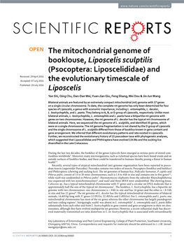 The Mitochondrial Genome of Booklouse, Liposcelis Sculptilis