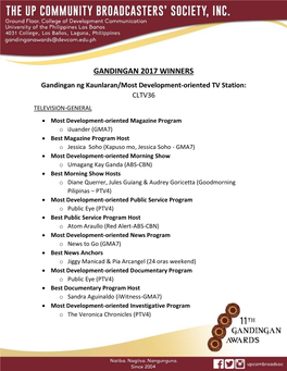 Gandingan 2017 Winners