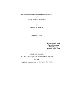 An Archaeological Reconnaissance Survey of Craig County, Virginia