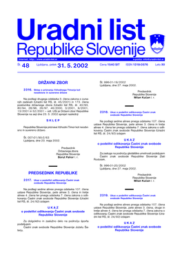 Republike Slovenije Internet: E-Pošta: Info@Uradni-List.Si Št