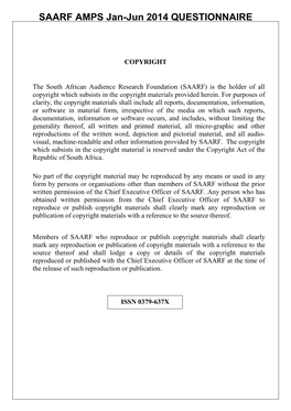 SAARF AMPS Jan-Jun 2014 QUESTIONNAIRE