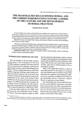 The Skaistkalnes Selgas Double Burial and the Corded Ware/Rzucewo Culture: a Model of the Culture and the Development of Burial Practices