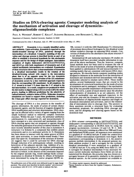 Studies on DNA-Cleaving Agents: Computer Modeling Analysis of the Mechanism of Activation and Cleavage of Dynemicin- Oligonucleotide Complexes PAUL A