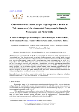 Gastroprotective Effect of Xylopia Langsdorffiana A. St.-Hil. & Tul