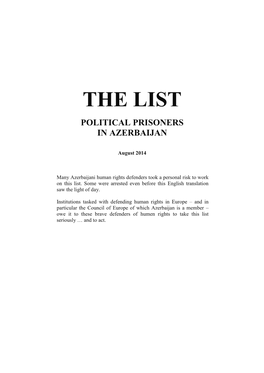 The List Political Prisoners in Azerbaijan