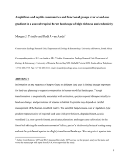 Amphibian and Reptile Communities and Functional Groups Over a Land-Use Gradient in a Coastal Tropical Forest Landscape of High Richness and Endemicity