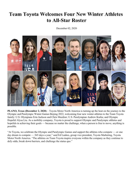 Team Toyota Welcomes Four New Winter Athletes to All-Star Roster