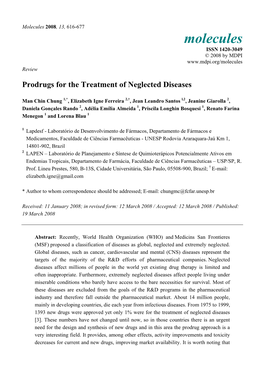 Prodrugs for the Treatment of Neglected Diseases