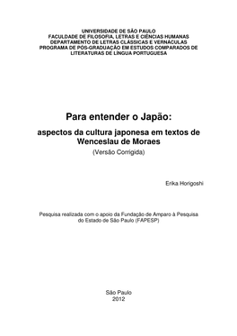 Para Entender O Japão: Aspectos Da Cultura Japonesa Em Textos De Wenceslau De Moraes (Versão Corrigida)