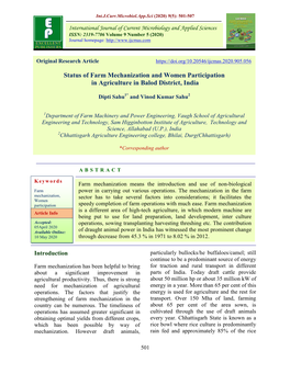 Status of Farm Mechanization and Women Participation in Agriculture in Balod District, India