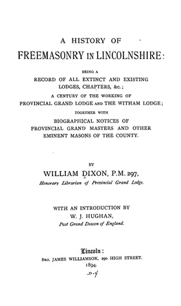 A History of Freemasonry in Lincolnshire