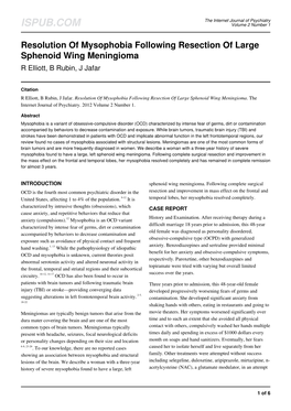 Resolution of Mysophobia Following Resection of Large Sphenoid Wing Meningioma R Elliott, B Rubin, J Jafar