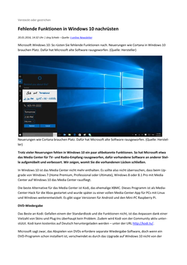 Fehlende Funktionen in Windows 10 Nachrüsten