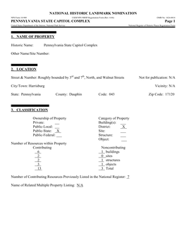 PENNSYLVANIA STATE CAPITOL COMPLEX Page 1 United States Department of the Interior, National Park Service National Register of Historic Places Registration Form
