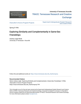 Exploring Similarity and Complementarily in Same-Sex Friendships