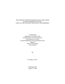 The Chinese System of International Relations in Early Modern East Asia: China at the Center in the Eyes of the Periphery