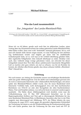 Was Das Land Zusammenhielt Zur „Integration“ Des Landes Rheinland-Pfalz