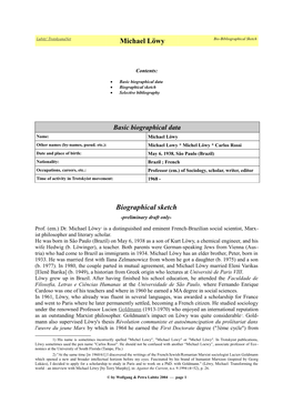 Michael Löwy Bio-Bibliographical Sketch