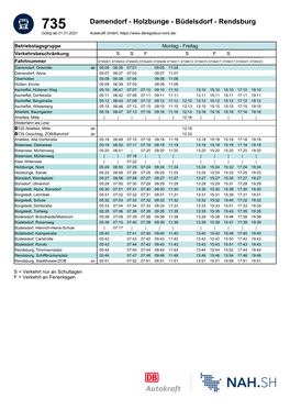 Damendorf - Holzbunge - Büdelsdorf - Rendsburg Gültig Ab 01.01.2021 Autokraft Gmbh