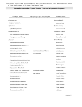 Infraspecific Info Or Synonyms Species Documented at Clymer Meadow