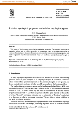 Relative Topological Properties and Relative Topological Spaces