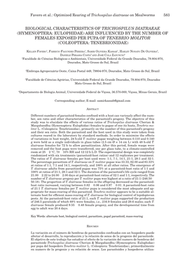 Hymenoptera: Eulophidae) Are Influenced by the Number of Females Exposed Per Pupa of Tenebrio Molitor (Coleoptera: Tenebrionidae)