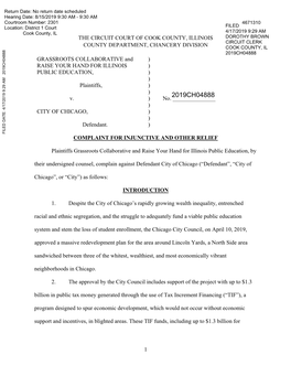 2019CH04888 GRASSROOTS COLLABORATIVE and ) RAISE YOUR HAND for ILLINOIS ) PUBLIC EDUCATION, ) ) Plaintiffs, ) ) V