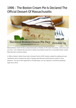 The Boston Cream Pie Is Declared the Official